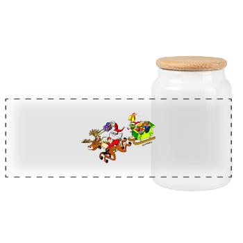 Santa's Gift Delivery with a Slingshot - Panoramic Cookie Jar with Wooden Lid - white - Front
