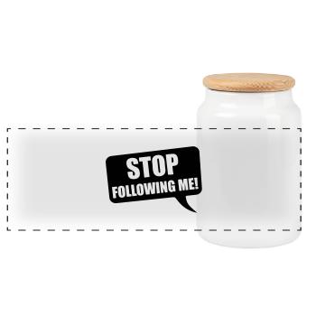 stop - Panoramic Cookie Jar with Wooden Lid - white - Front