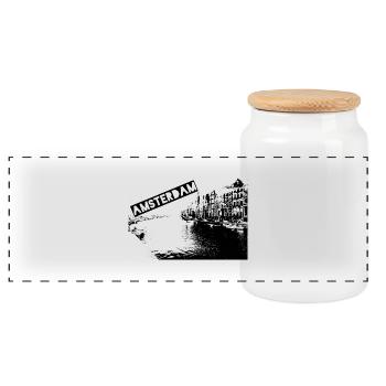 Amsterdam - Panorama Keksdose mit Holzdeckel - Weiß - Vorne