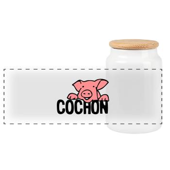 Schwein Schweinekopf 28054 - Panorama Keksdose mit Holzdeckel - Weiß - Vorne