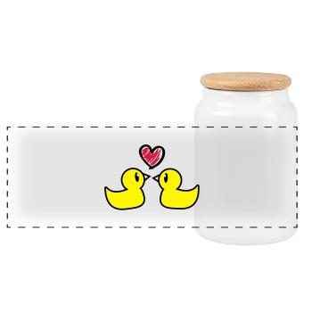 baby_enten_paar_f3 - Panoramic Cookie Jar with Wooden Lid - white - Front