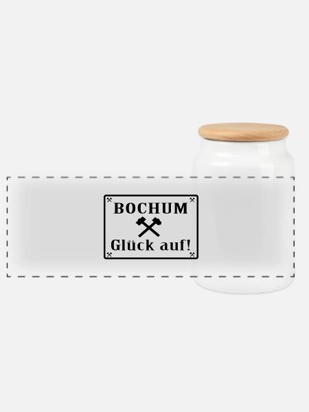 Glück auf! Bochum - Panorama Keksdose mit Holzdeckel - Weiß