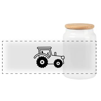 tractor - Panoramic Cookie Jar with Wooden Lid - white - Front