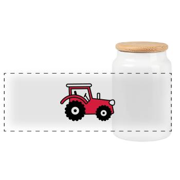 tractor - Panoramic Cookie Jar with Wooden Lid - white - Front