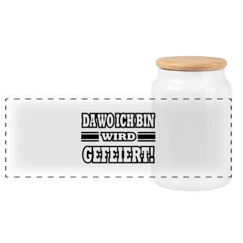 da wo ich bin wird gefeiert - Panorama Keksdose mit Holzdeckel - Weiß - Vorne