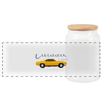 classic 1969 all original parts car lovers 50th - Panoramic Cookie Jar with Wooden Lid - white - Front