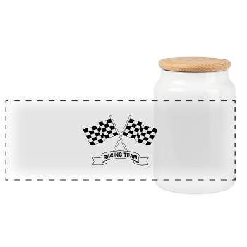 racing team flags - Panoramic Cookie Jar with Wooden Lid - white - Front
