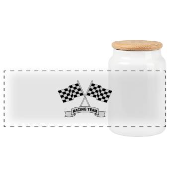 racing team flags - Panoramic Cookie Jar with Wooden Lid - white - Front