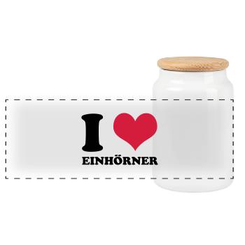 I Love Einhörner - Panorama Keksdose mit Holzdeckel - Weiß - Vorne