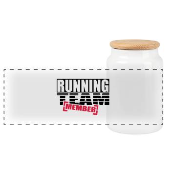 running team member - Panoramic Cookie Jar with Wooden Lid - white - Front