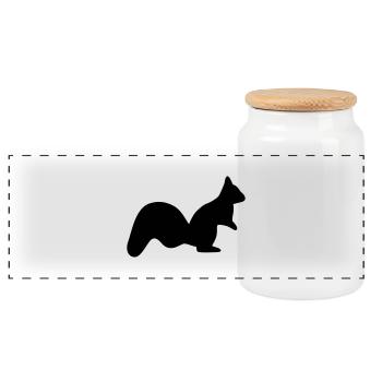 vigilant squirrel silhouette - Panoramic Cookie Jar with Wooden Lid - white - Front