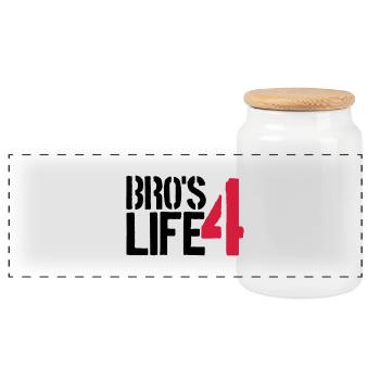 Cool Bros 4 Life Logo - Panoramic Cookie Jar with Wooden Lid - white - Front