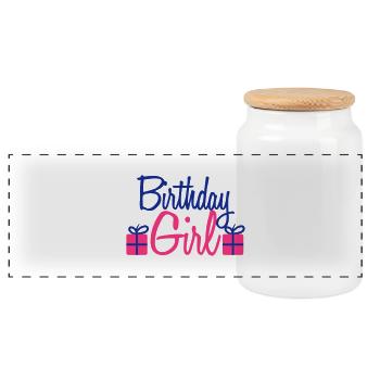 Happy Birthday Girl - Boîte à biscuits avec couvercle en bois - blanc - Devant