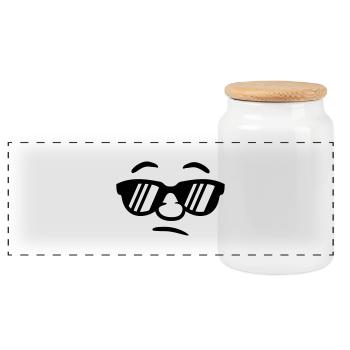 Cool sunglasses guy smiley face - Panoramic Cookie Jar with Wooden Lid - white - Front