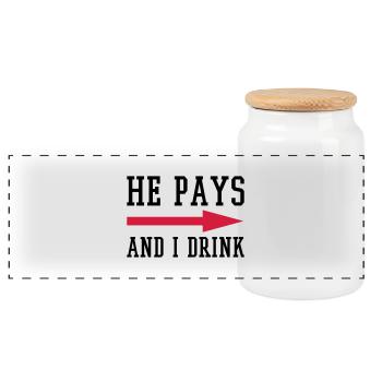 he_pays_and_i_drink_f2 - Panorama Keksdose mit Holzdeckel - Weiß - Vorne