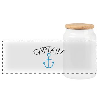 Captain Anchor Comic Logo - Panorama Keksdose mit Holzdeckel - Weiß - Vorne