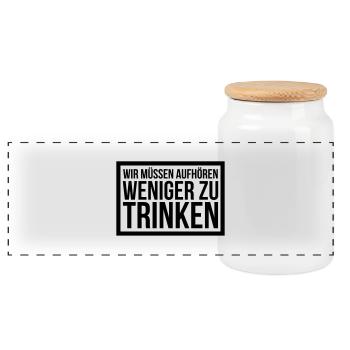 wir müssen aufhören weniger zu trinken - Panorama Keksdose mit Holzdeckel - Weiß - Vorne