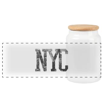NYC - Panoramic Cookie Jar with Wooden Lid - white - Front