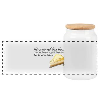 Käsekuchen T-Shirt - Panorama Keksdose mit Holzdeckel - Weiß - Vorne
