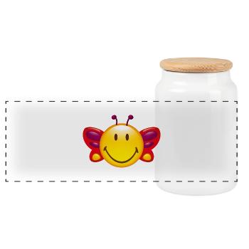 Smiley Butterfly - Panorama Keksdose mit Holzdeckel - Weiß - Vorne