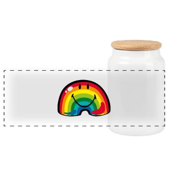 Smiley Rainbow - Panorama Keksdose mit Holzdeckel - Weiß - Vorne