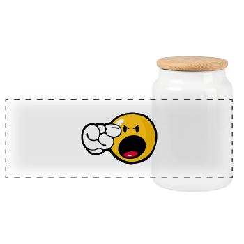 Smiley Angry - Panoramic Cookie Jar with Wooden Lid - white - Front