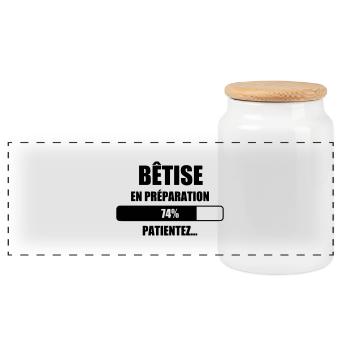 Bêtise en préparation - Humour - Drôle - Blague - Boîte à biscuits avec couvercle en bois - blanc - Devant
