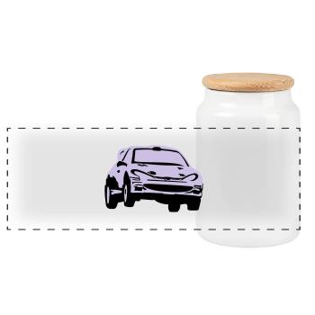 Rally car, race car - Panoramic Cookie Jar with Wooden Lid - white - Front
