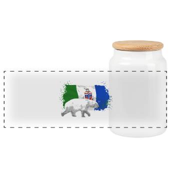 Yukon Flag - Polar Bear - Eisbär - Panorama Keksdose mit Holzdeckel - Weiß - Vorne