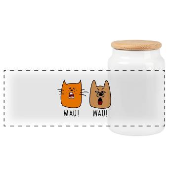 Chien et chat - Boîte à biscuits avec couvercle en bois - blanc - Devant