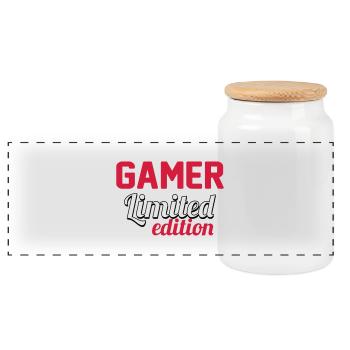 Geek / Gamer / Console / Playsation / Gameuse - Panoramic Cookie Jar with Wooden Lid - white - Front