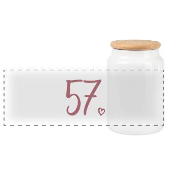 Cute Number 57, 57 Years Old, 57th Birthday Gift - Panoramic Cookie Jar with Wooden Lid - white - Front