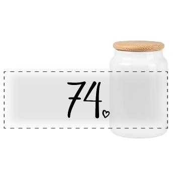 Cute Number 74, 74 Years Old, 74th Birthday Gift - Panoramic Cookie Jar with Wooden Lid - white - Front
