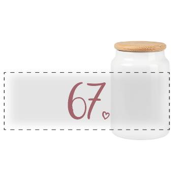 Mignon numéro 67, 67 ans, cadeau de 67e anniversaire - Boîte à biscuits avec couvercle en bois - blanc - Devant