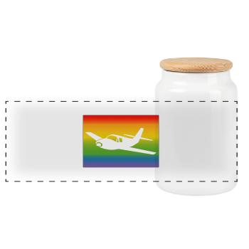 Avion Arc-en-ciel - Boîte à biscuits avec couvercle en bois - blanc - Devant
