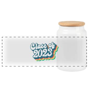 Klasse von 2023 Abschlussfeier Geschenk für ihn und sie - Panorama Keksdose mit Holzdeckel - Weiß - Vorne