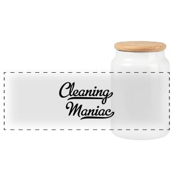 Cleaning devil - Panoramic Cookie Jar with Wooden Lid - white - Front