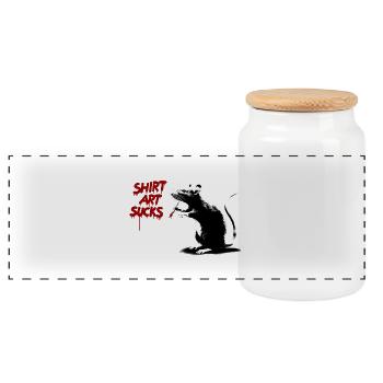 SHIRT ART SUCKS Red Rats Street Art - Panoramic Cookie Jar with Wooden Lid - white - Front