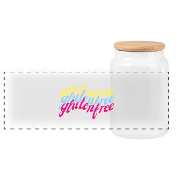 Gluten free geschwungen bunt - Panorama Keksdose mit Holzdeckel - Weiß - Vorne