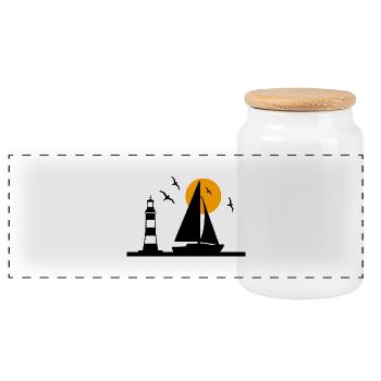 Sail - Panoramic Cookie Jar with Wooden Lid - white - Front
