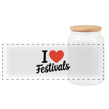 Ich Liebe Festivals - Panorama Keksdose mit Holzdeckel - Weiß - Vorne