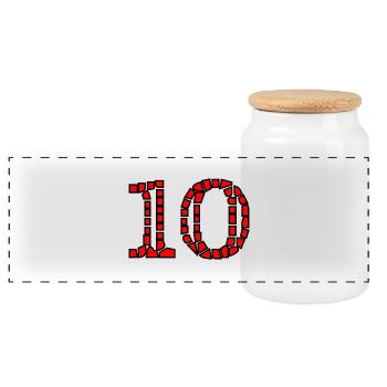 10. 10 JAHRE. 10-JÄHRIGES JUBILÄUM. 10-JÄHRIGES JUBILÄUM. - Panorama Keksdose mit Holzdeckel - Weiß - Vorne