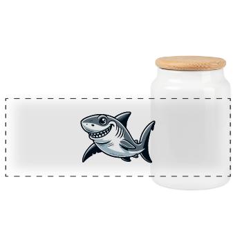 Bande dessinée requin - Boîte à biscuits avec couvercle en bois - blanc - Devant