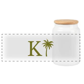 Letter k Green Palm - Panoramic Cookie Jar with Wooden Lid - white - Front