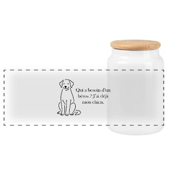 Pas besoin de héros, j’ai mon chien - Boîte à biscuits avec couvercle en bois - blanc - Devant