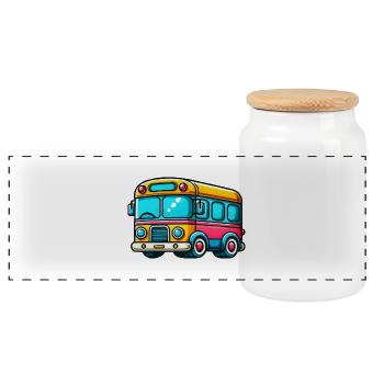 Bande dessinée de bus - Boîte à biscuits avec couvercle en bois - blanc - Devant