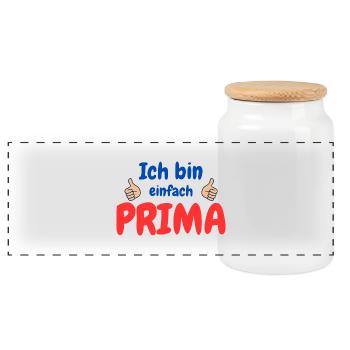 Ich bin prima - Panorama Keksdose mit Holzdeckel - Weiß - Vorne