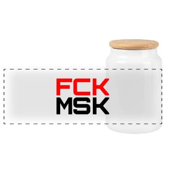 FCK MSK in Deinen WUNSCHFARBEN! - Panorama Keksdose mit Holzdeckel - Weiß - Vorne