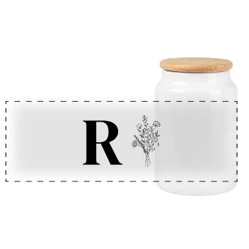 Lette R minimalistische Blumen - Panorama Keksdose mit Holzdeckel - Weiß - Vorne