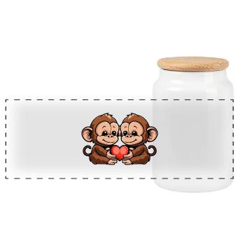 Singe Couple Coeur Saint Valentin - Boîte à biscuits avec couvercle en bois - blanc - Devant